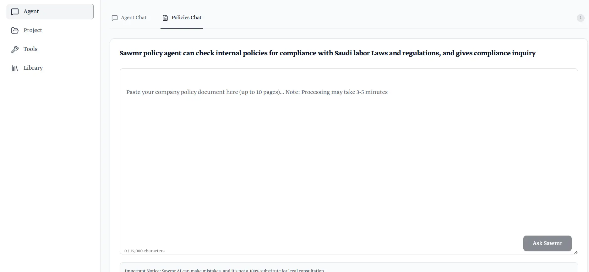 HR Compliance Agent interface showing policy chat and compliance features